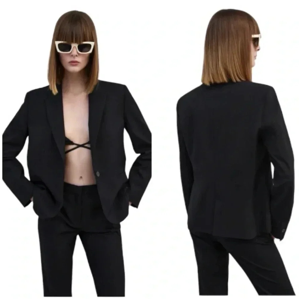 ZARA | Black Basic Classic Fit Career Single Breast Blazer Size 6